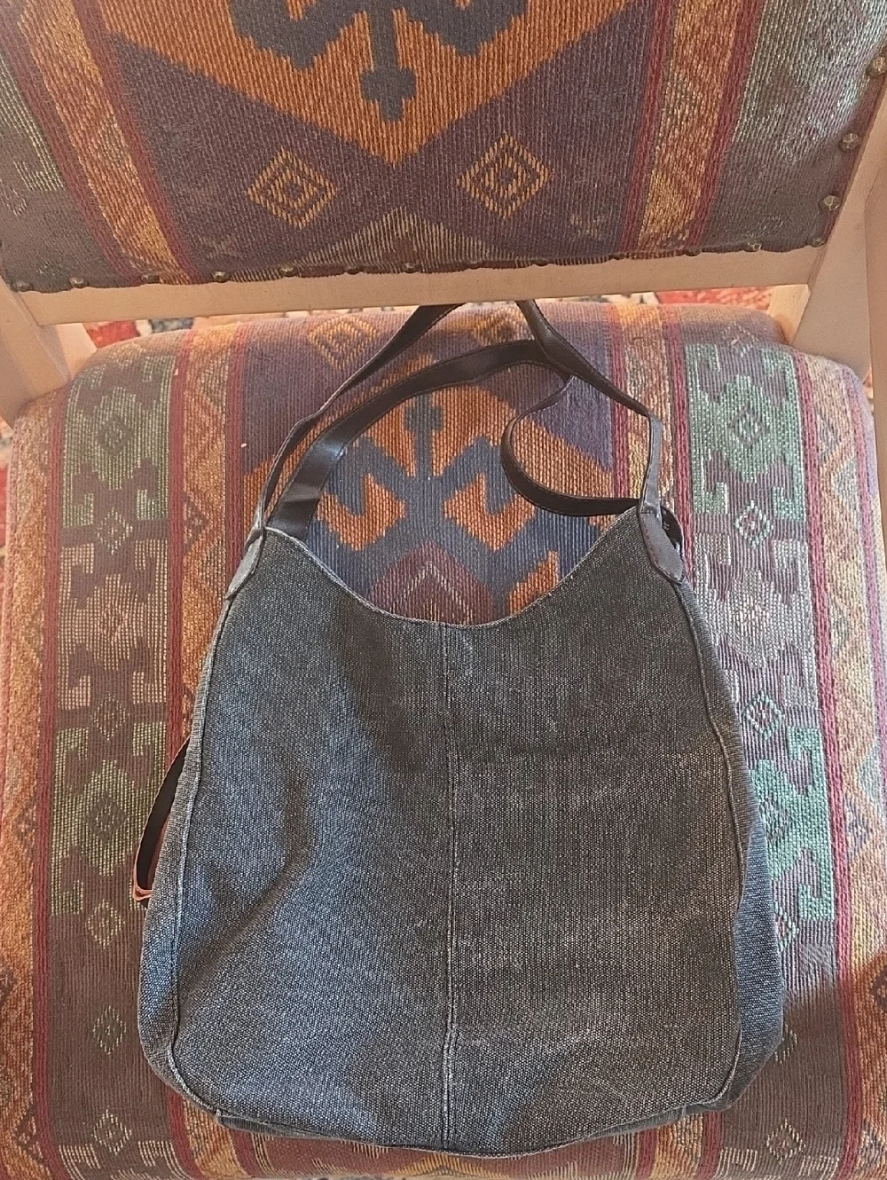 K2 Classic Gray Washed Distressed Canvas Hobo Bag  EUC